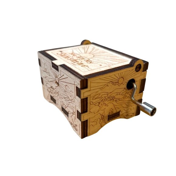 Hand-Crank Wooden Music Box With "You Are My Sunshine" Design & Song - Picture 2 of 4